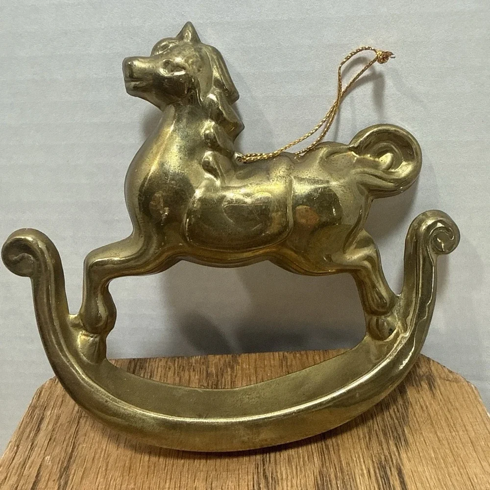 VTG Pressed Brass Rocking Horse Christmas Ornament